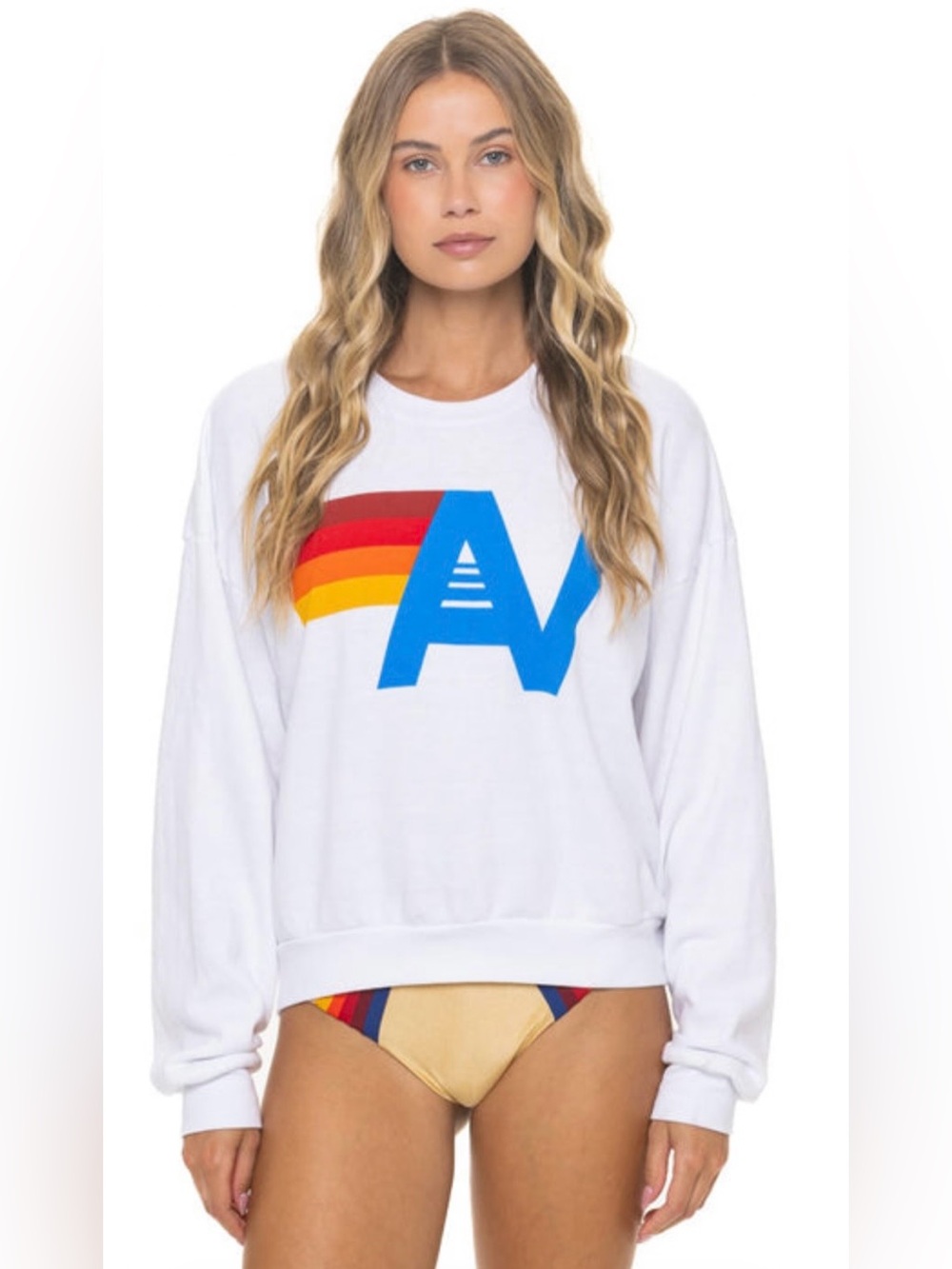 Aviator Nation NEW Logo Relaxed Fit Unisex Crew Sweatshirt White Size XL